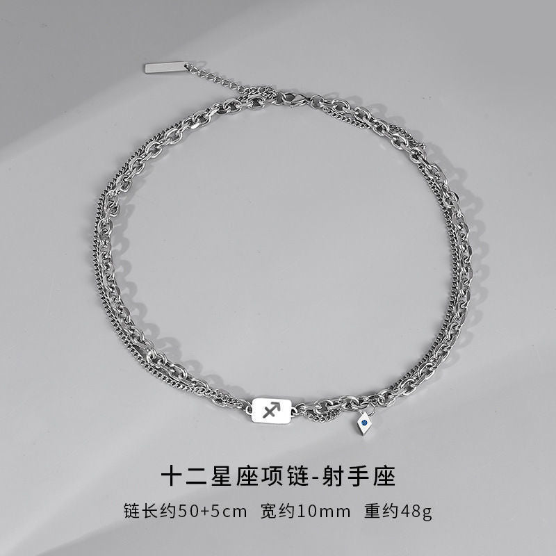 Wholesale Twelve Constellation Necklace  Titanium Steel Color-free Double-layer Chain Bracelet Combination